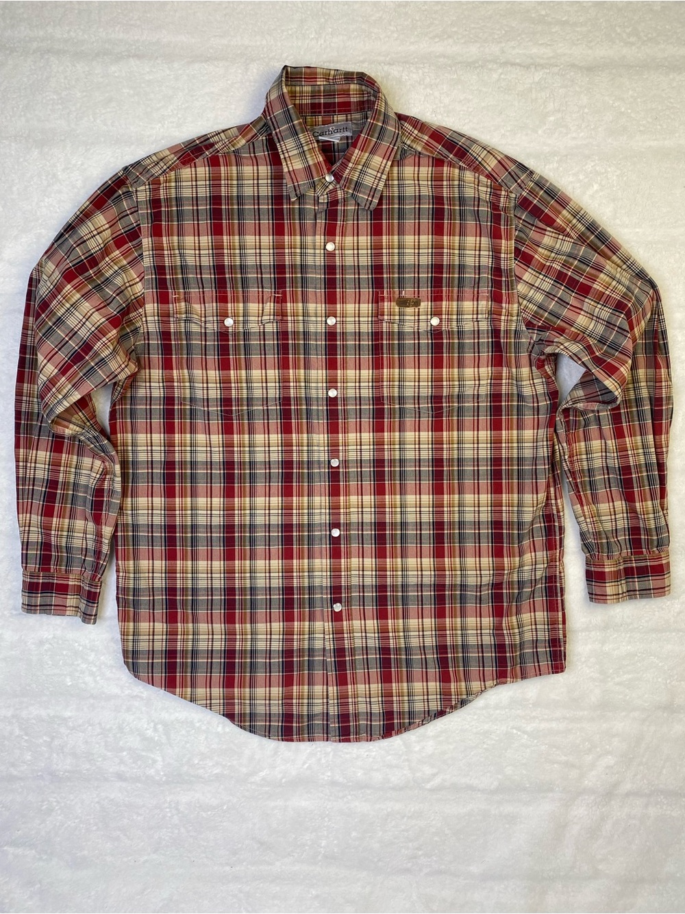 Carhartt Red and Tan Plaid Long-Sleeve Button-Down Shirt